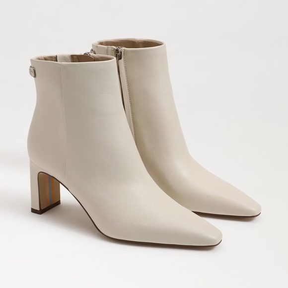 Sam Edelman Saige Ankle Bootie In Modern Ivory Leather 8.5 - Picture 1 of 14